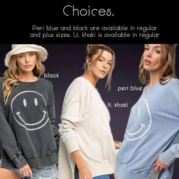 EASEL "All Smiles"  Mineral Washed 100% Soft Cotton Terry Knit Tunic Side Slits - Picture 11 of 11